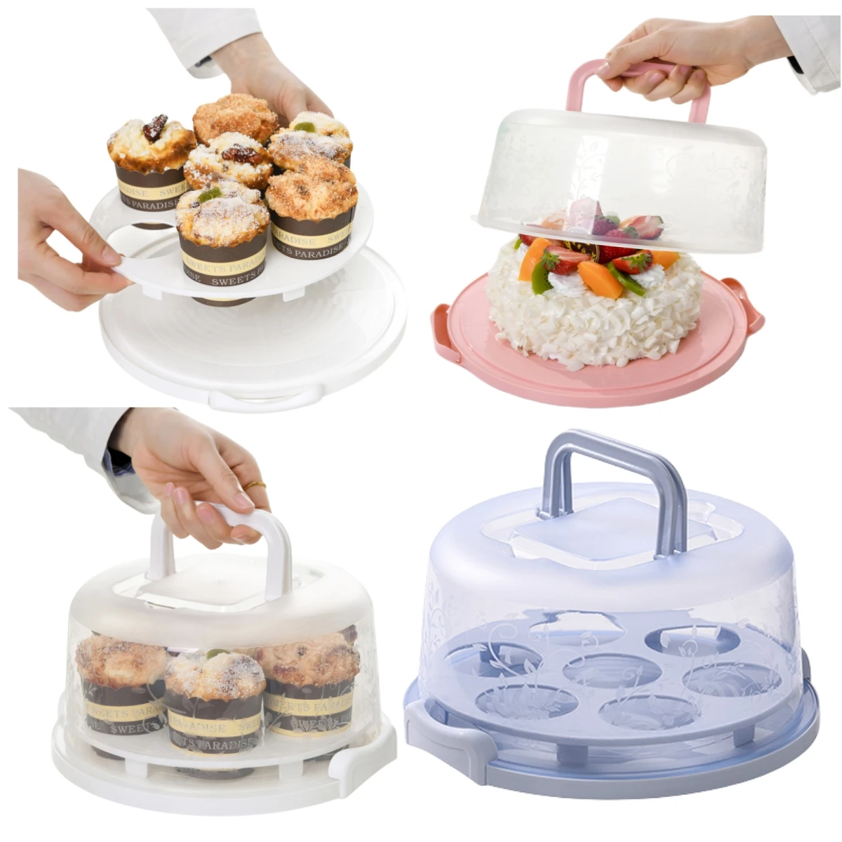 Muffin Birthday Cake Preservation Storage Box 2 in 1 Portable Clear With cover With handle Muffin Keep Fresh Storage Box