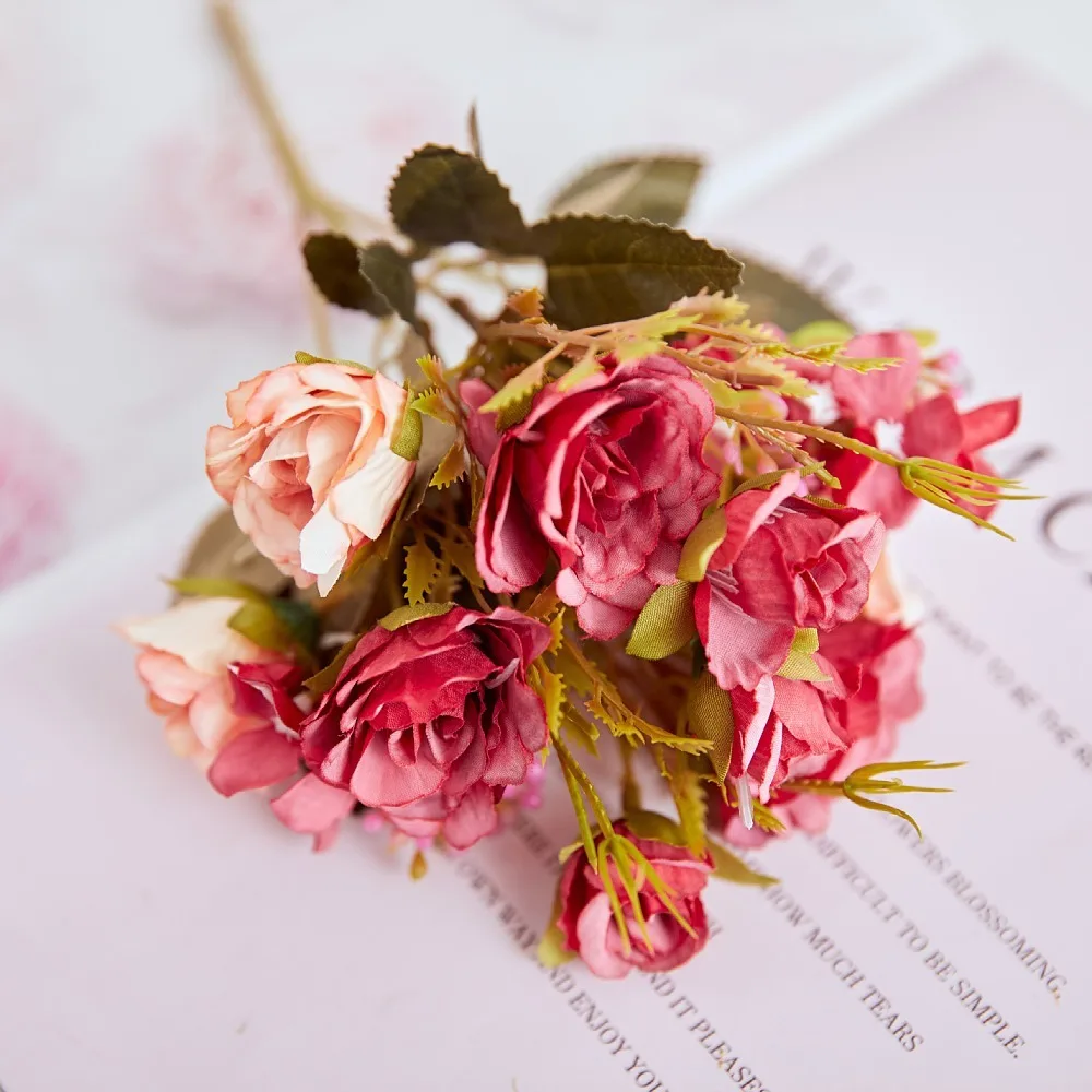 Partycool Multiple Festival Colorful Silk Large Head Wholesale Bouquet Artificial Flower Peony Rose  For Wedding Home Decoration