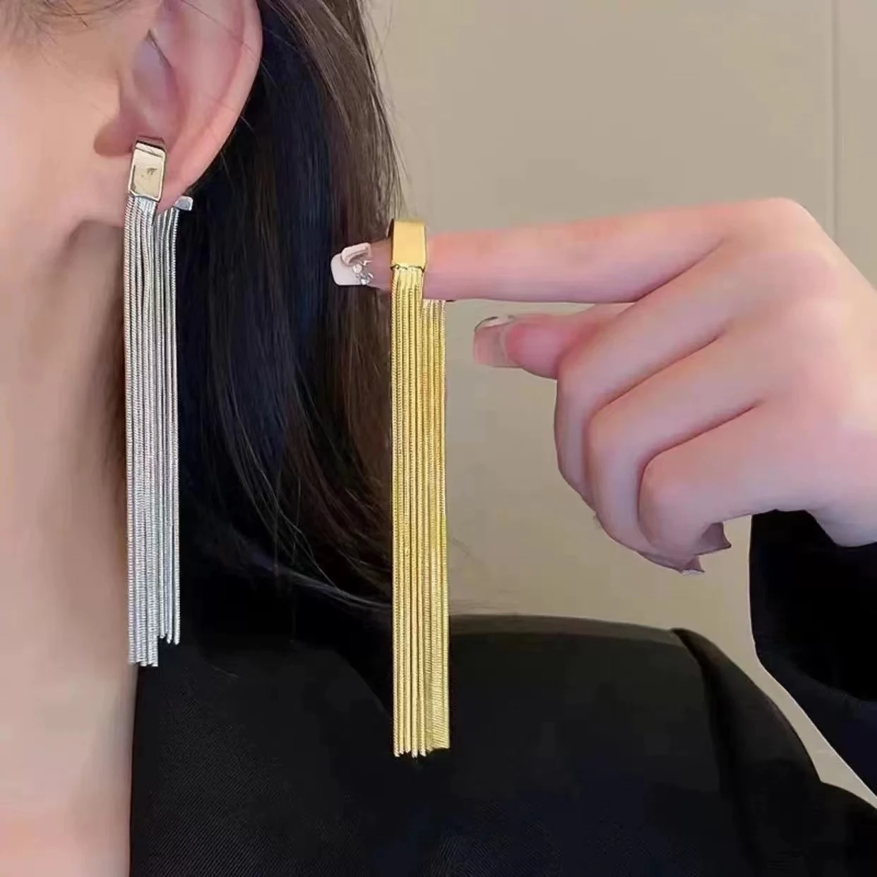 metal sense earrings jewelry women long tassel ear cuffs jewelry fashion clip-on earrings non pierced