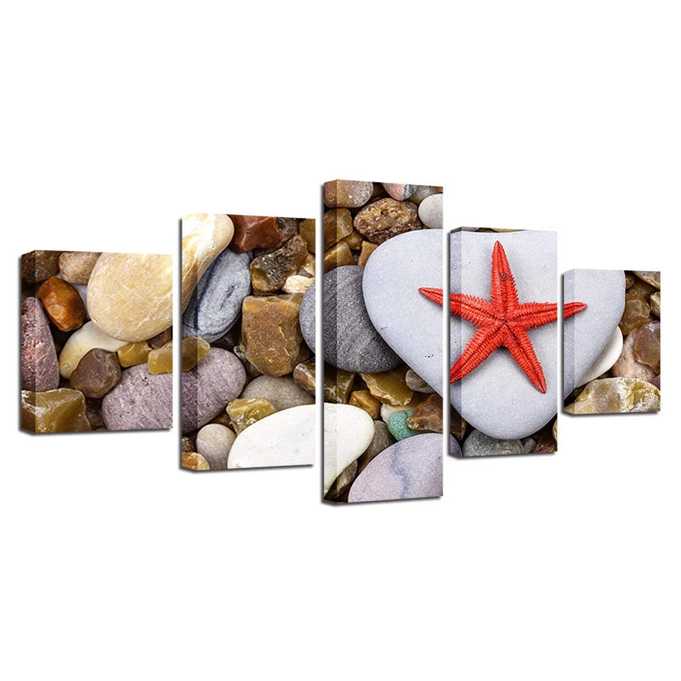 5 Panels Modern Home Decor HD Print Canvas Painting For Living Room Red Sea Star Pebbles Wall Posters Modular Pictures