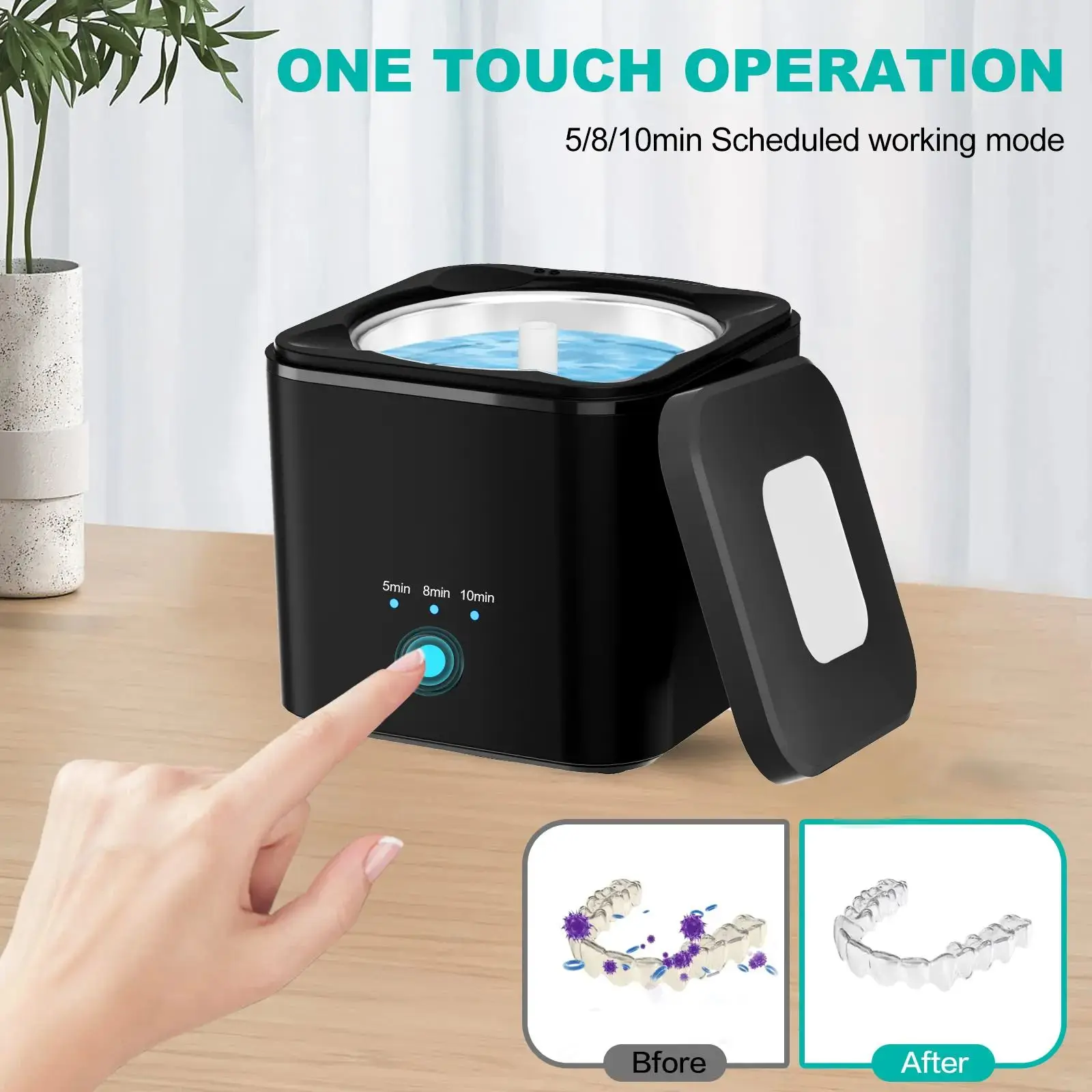 UV Ultrasonic Cleaning Machine Portable Ultrasonic Cleaner for Dental False Teeth Aligner Retainer Mouth Guard Jewellery Watches