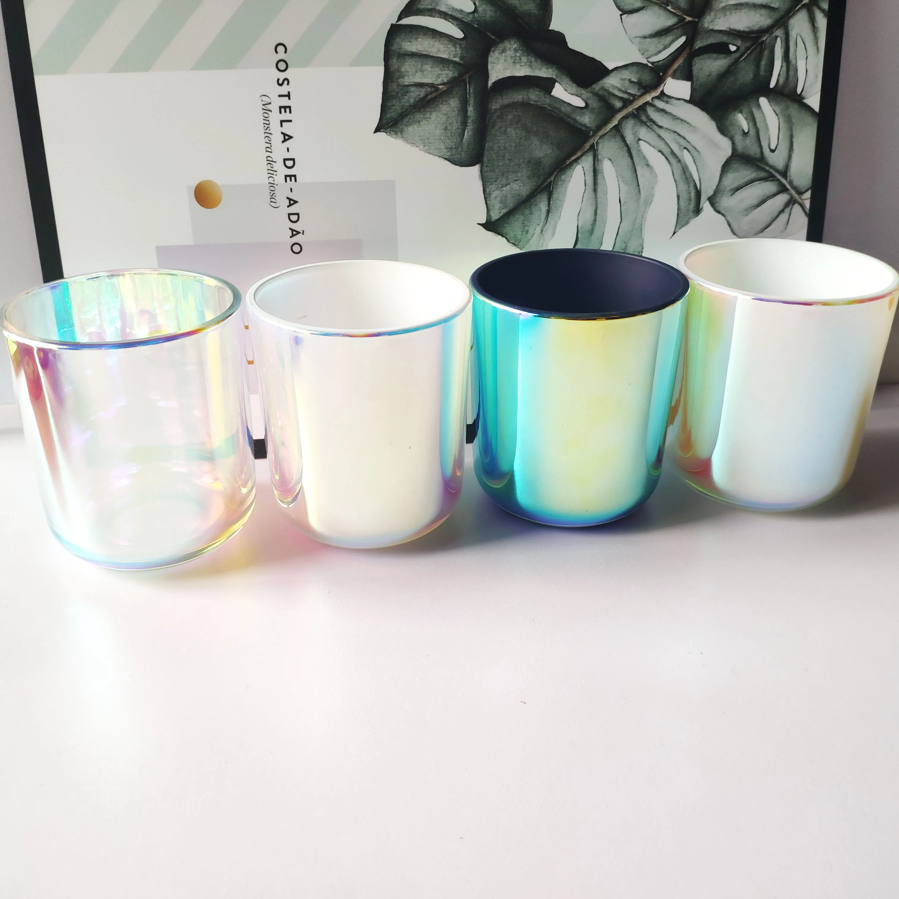 
Luxury iridescent 10oz 15oz 17oz Iridescent Glass Candle Jars Candle Holder for Christmas Wedding 