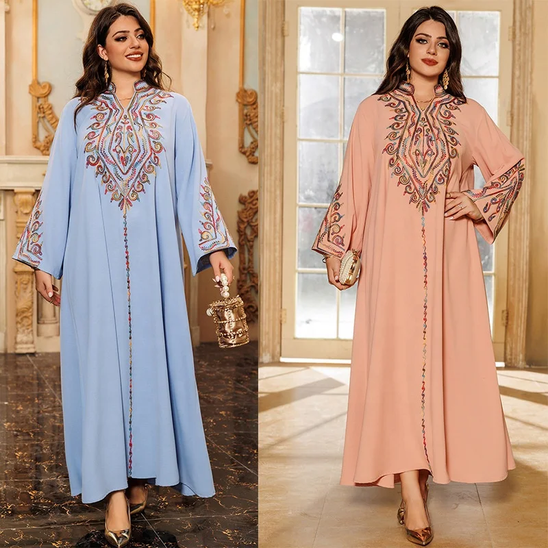 Eid Embroidery Kaftan Caftan Dress Elegant Muslim Dress Jalabiya Abaya Ramadan Long Dress Islamic Woman Kimono Moroccan Kaftan