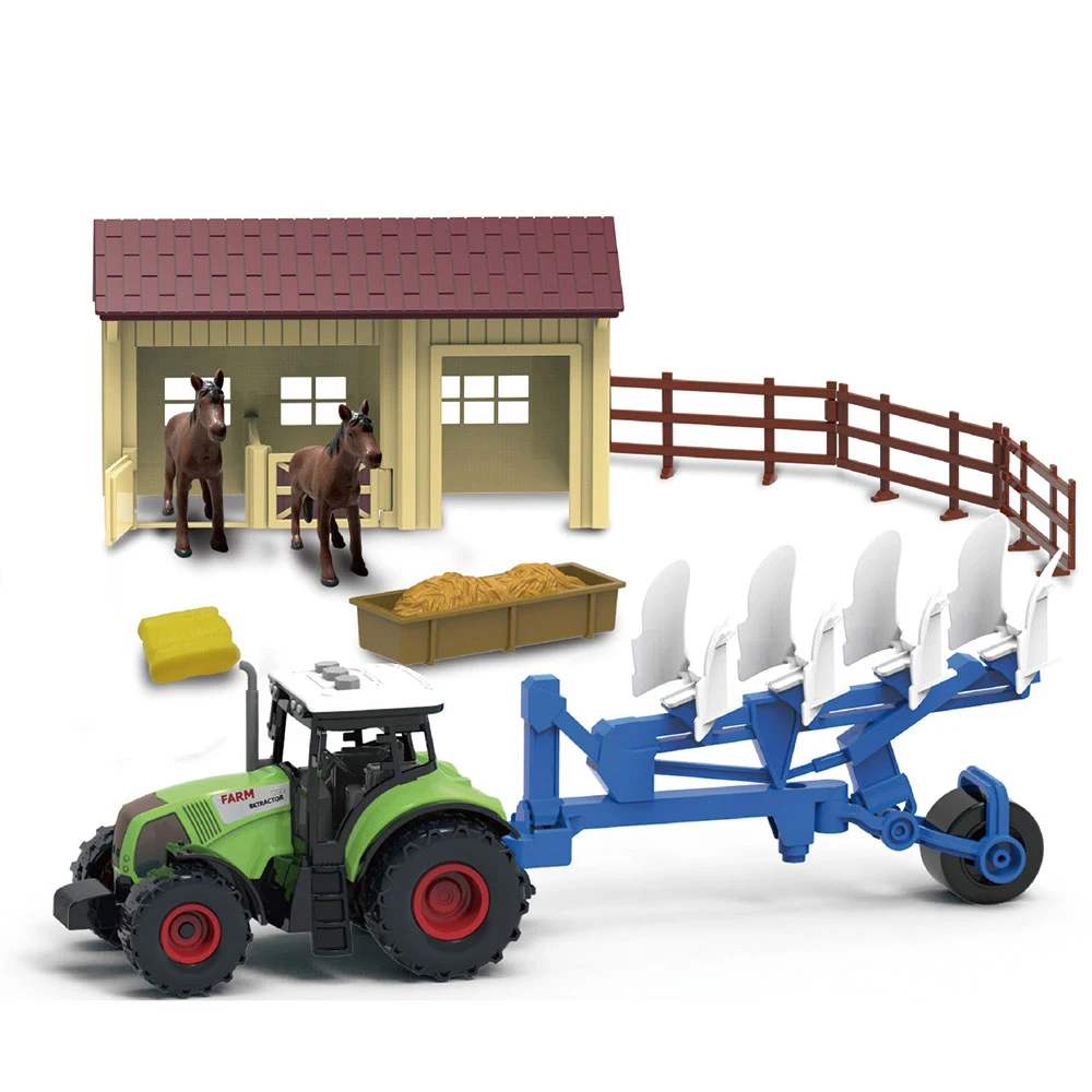 58pcs Children theme play set plastic pig model farm diy toy with farmer and slidng harvester tractor