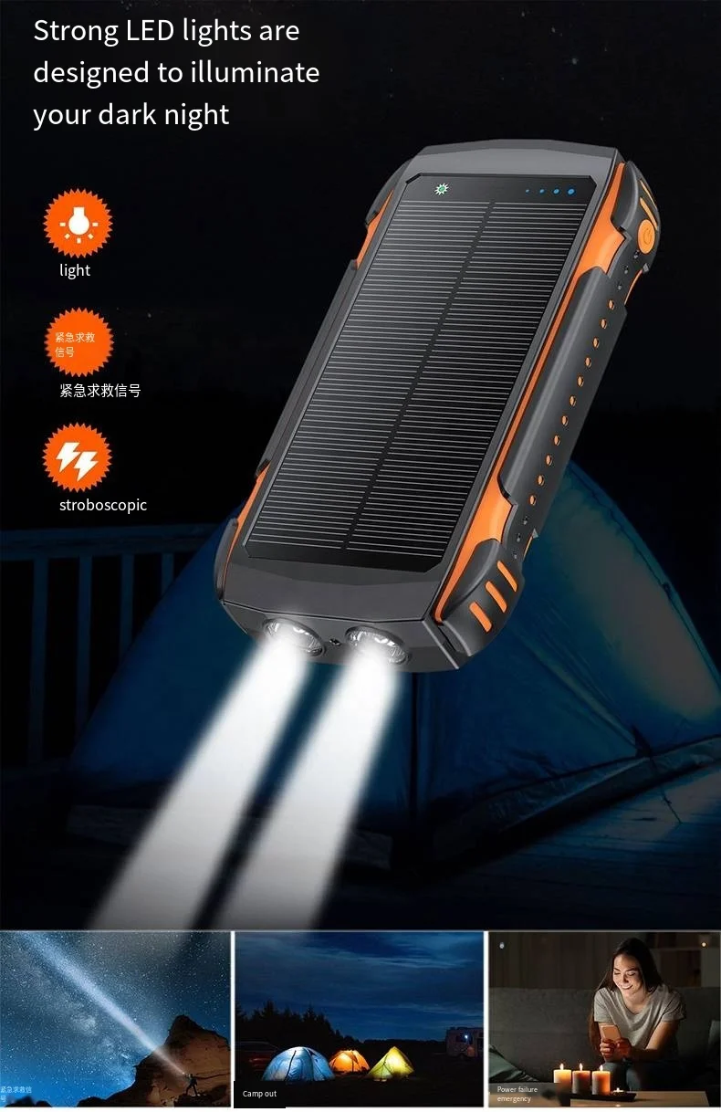 Solar Power Bank 20000mAh Fast Charging External Battery For Iphone15 14 Portable Power bank With LED Flash light Laser Lamp