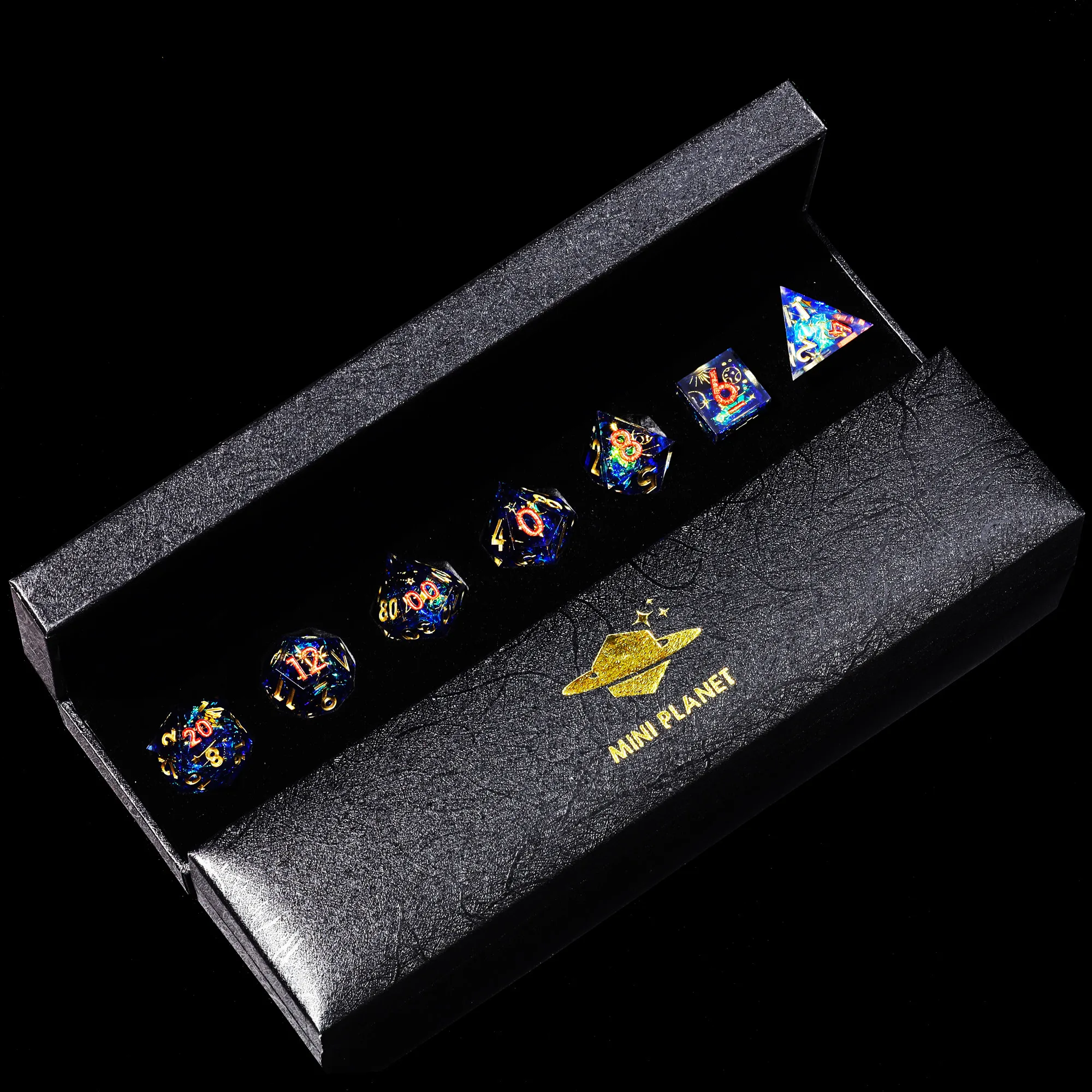 MINI PLANET Dnd Dice Set Wholesale Custom Resin Dice with Sharp Edges For TRPG Handmade Layered stickers Polyhedral Dice Set DND