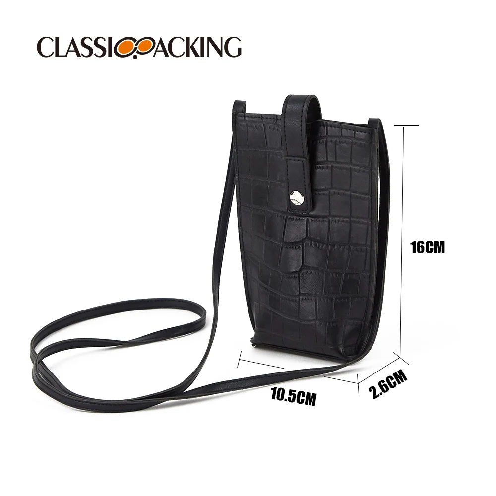 Custom Logo  Pu Leather Black Fashion Mobile Phone Pouch  Portable Mobile Phone Bag