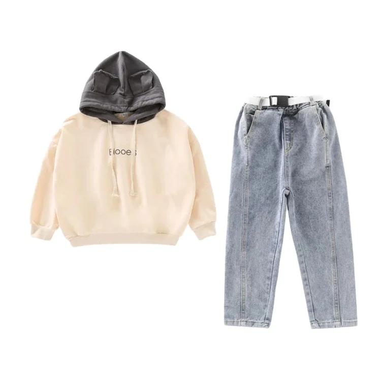 
Kids Clothes Hooded Sweatshirt Jeans Two Pieces Suit Girl Cute Clothing Set 2 To 8 Years Fashion Childrens Boutique Tracksuit 