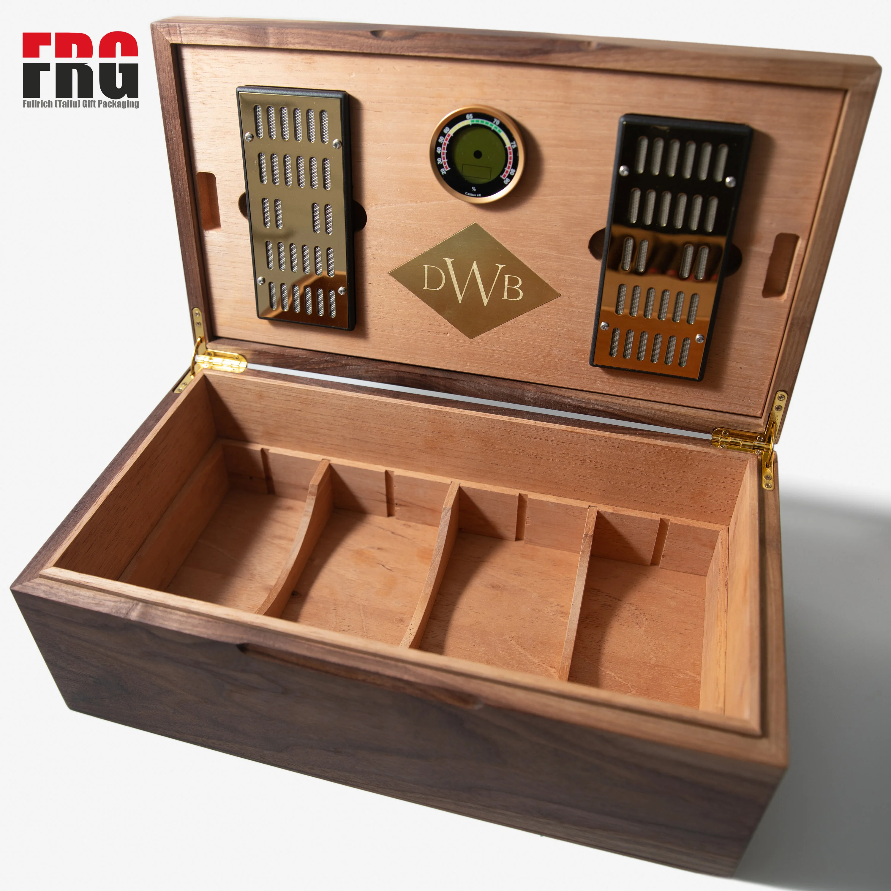 Black Customize Walnut Humidor with Spanish Cedar Digital Hygrometer and 2 Humidifiers 80 Churchill Size Cigars Personalized