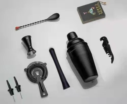 Top Seller 2024 Matte Black Cocktail shakers Bartending Gift Set With Wooden Stand