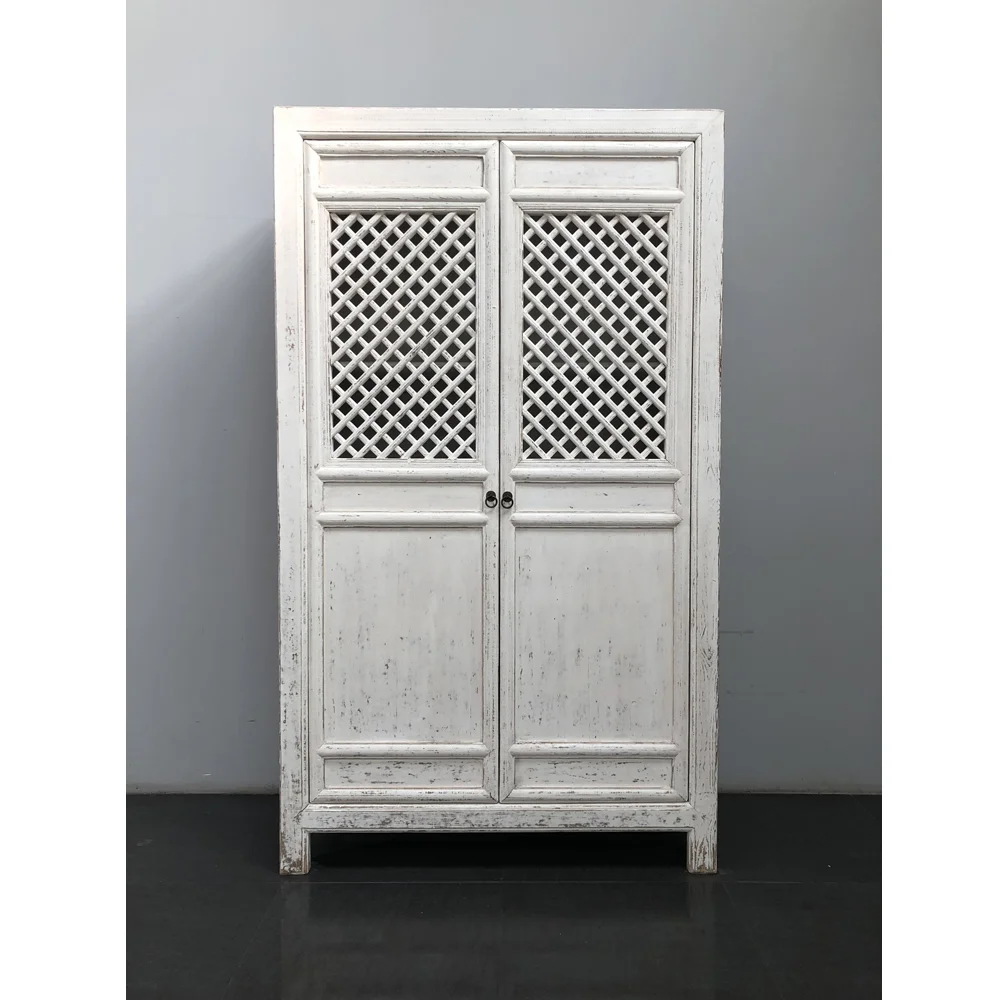 Chinese Asian antique shabby chic distressed painted two door closet wardrobe
