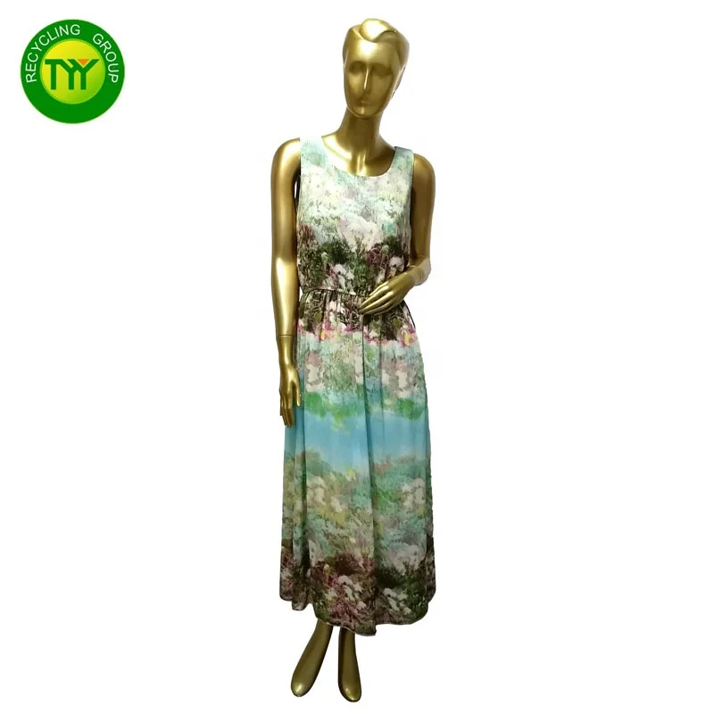 Wholesale Second Hand Used Colorful Ladies Long Silk Delicate Dress UK Used Clothes Bales