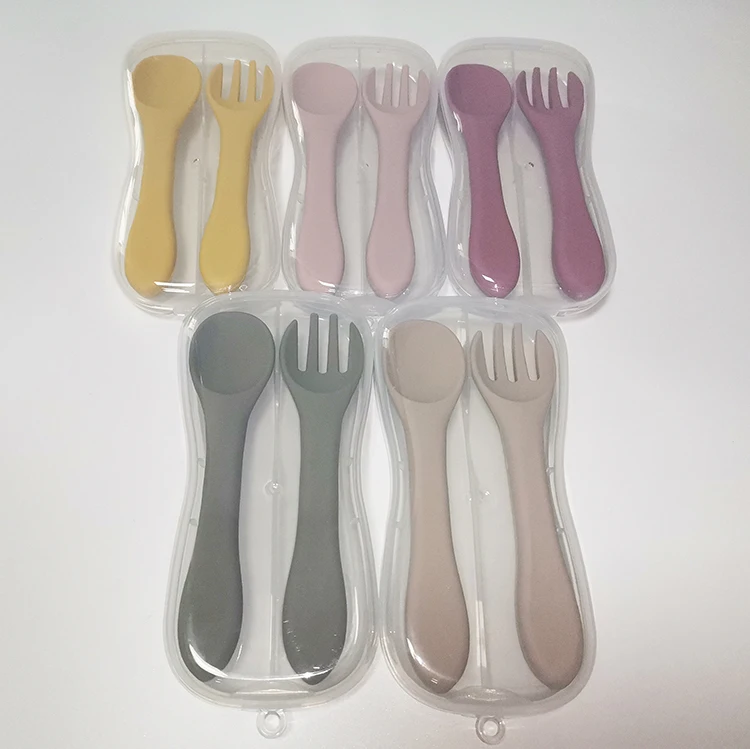 
CFT Conjunto Tenedor Ouchara Kids Feeder Food Grade Silicone Baby Training Spoon And Fork Set In Case 