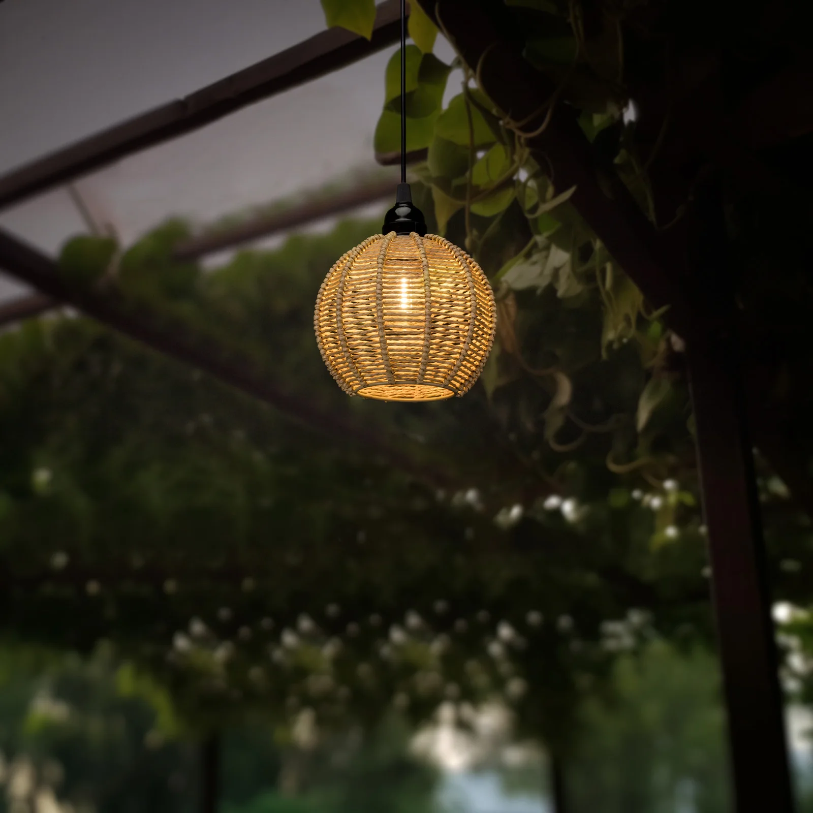 Battery Operated LED Hanging Lights Decorative Battery Operated Pendant Light with paper rope