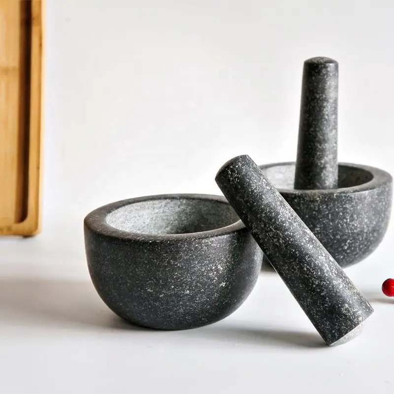 Professional Wholesale Solid Stone Granite Mortar & Pestle Set For Spices Seasonings Pastes And Guacamole