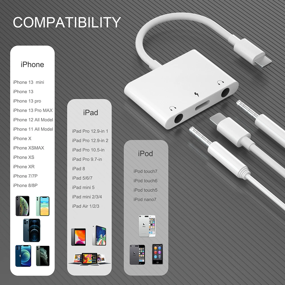 Audio adapter cable to lighting to 3.5mm adapter AUX Headset Adapter jack headphone earphones Convertor for iphone ipad