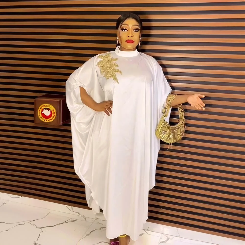 High Quality  East African Clothing rayon African Bazin Embroidery Design Dress Rhinestone embroidery ghana dress styles