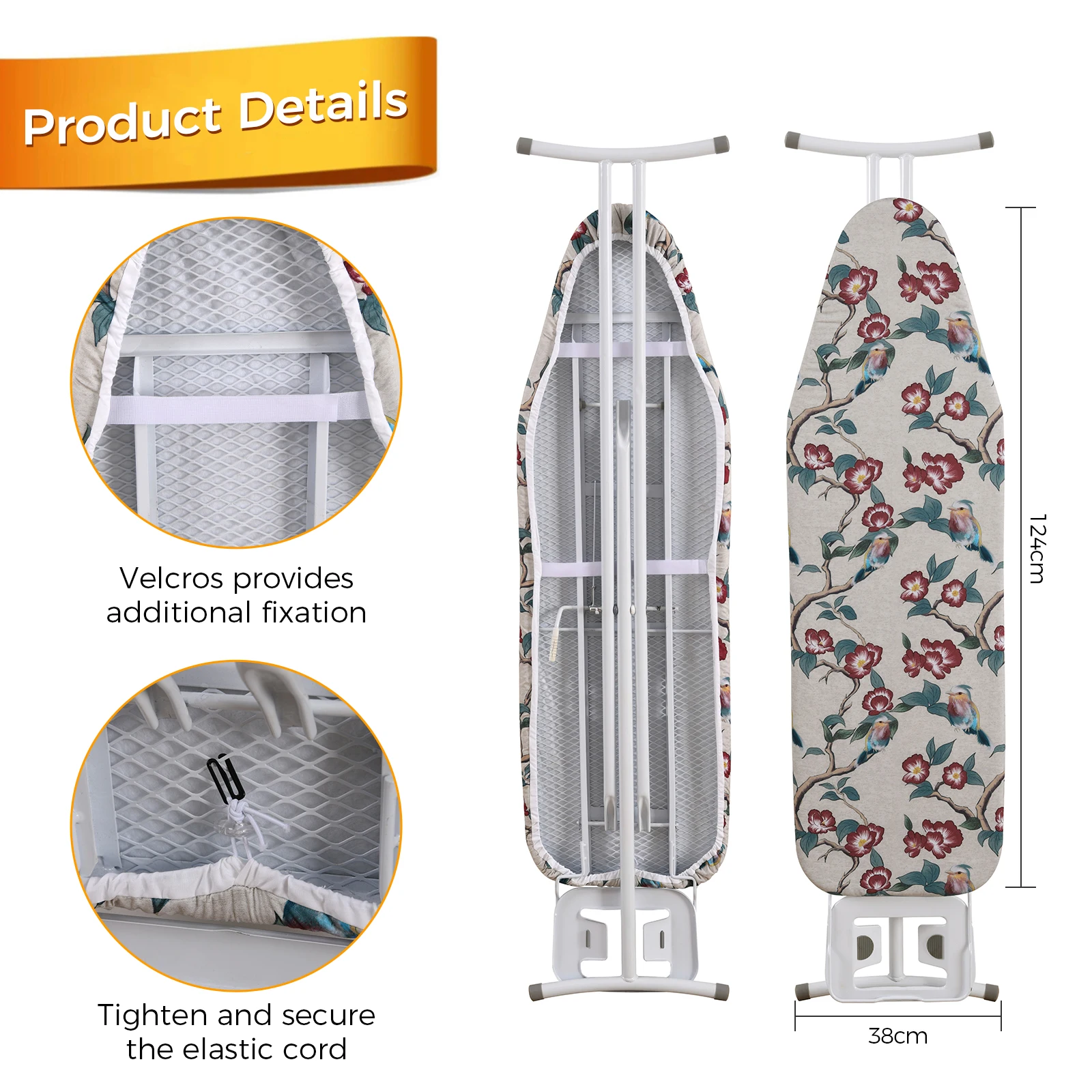 124*38cm 100% Cotton Double Layers Parrot Heat Resistant Ironing Board Cover for Stream Ironing