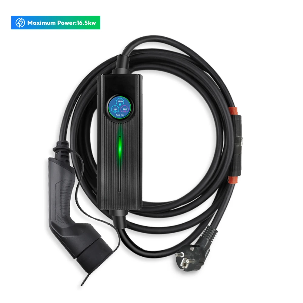 Current switching 16kw portable ev charger type 2 with Touch screen