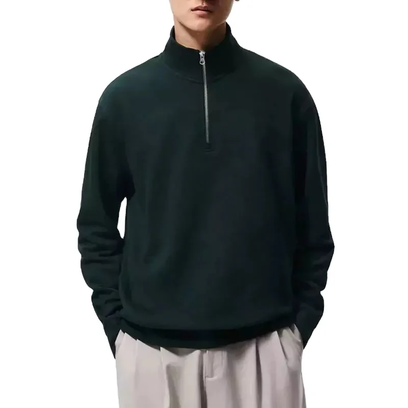 Wholesale Man 1/2 Half Zip Up Hoodies Polar Fleece High Neck Men Pullover Sweatshirt