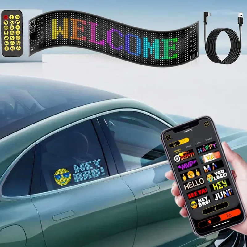 App Control LED Sign Board Flexible USB LED Car Signs Programmable Custom Scrolling Message Digital Display Led Matrix Panel