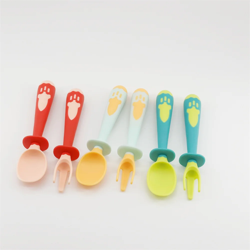 Fast delivery 3 colors EN71 CPC Food PP TPE baby spoon and fork set