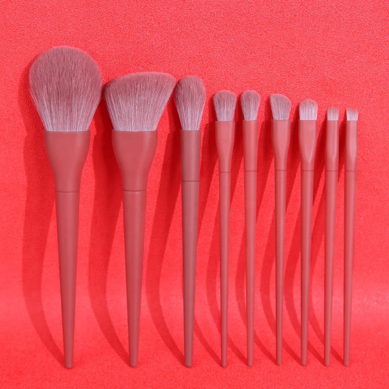 9 pcs soft hair eye shadow brush red lip brush makeup brush set manufacturer