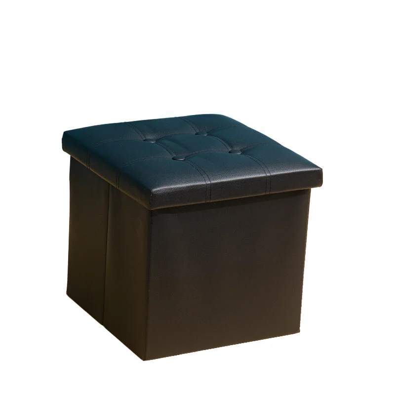 Rectangular Foldable Stool Stackable Leather Ottoman Washable Organizer Clothing Toys Sundries Books Living Room Hall Storage