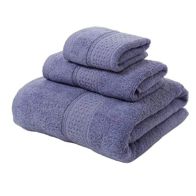 
3PCS a set Towel Set Solid Color 100%Cotton Large Bath Towel Bathroom Hand Towels Home For Adults Kids 