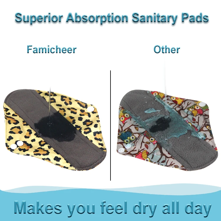 Famicheer BSCI bamboo reusable menstrual pads sanitary pads organic cotton washable sanitary napkin