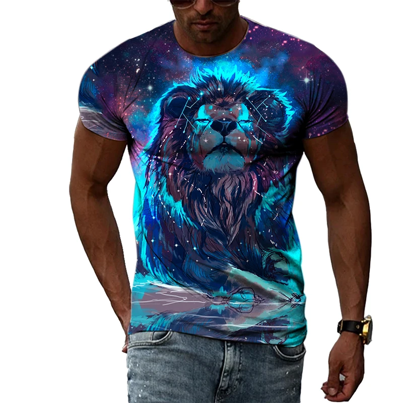 Summer Fashion Animal Lion Graphic T-shirts For Men Casual 3D Print Tee Hip Hop Harajuku Personality Round Neck Short Sleeve Top