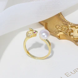 Модное кольцо с жемчугом и пуговицами размером 7-8 мм, покрытое позолотой 14 к, с милым Кроликом, по низкой цене