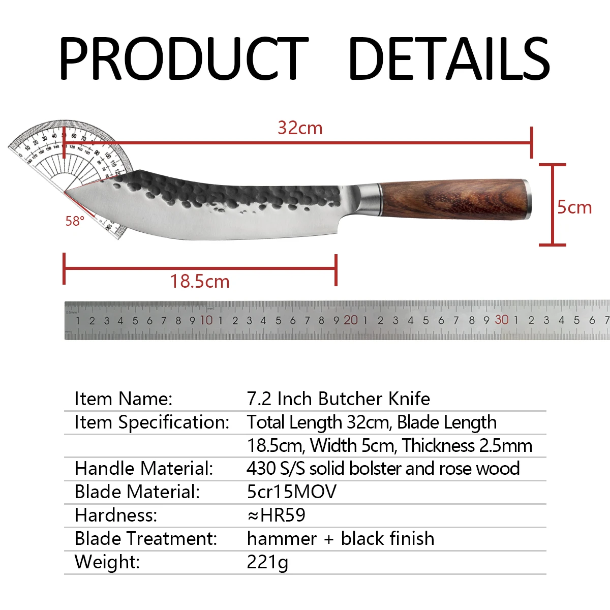 Forged kitchen knife hammered stainless steel outdoor fish deboning segmentation butcher knife with double steel head chef knife