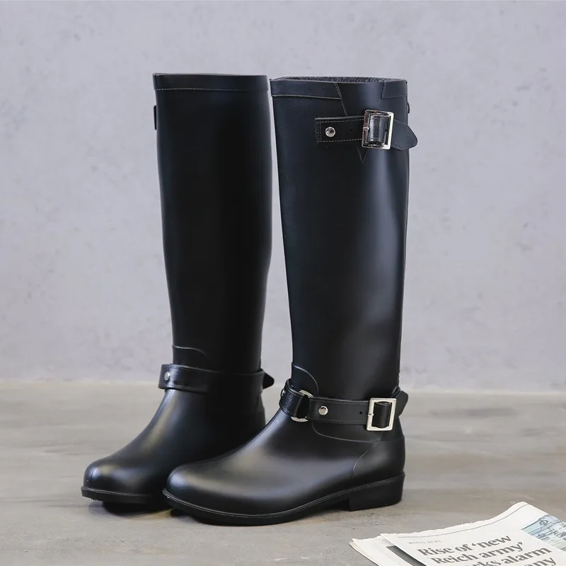 Western Lady Woman Horse Riding Boots Shoes Genuine Leather ladies slip on antiskid rain boots