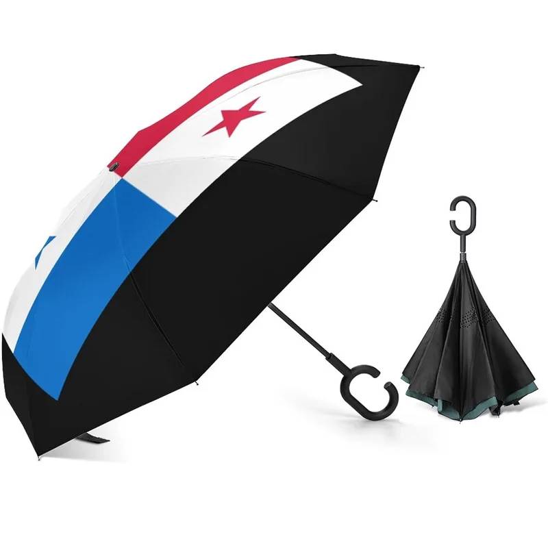 Customized Design C type Holder Hold Free Car Reverse Panama Country Flag Double Layer Umbrella