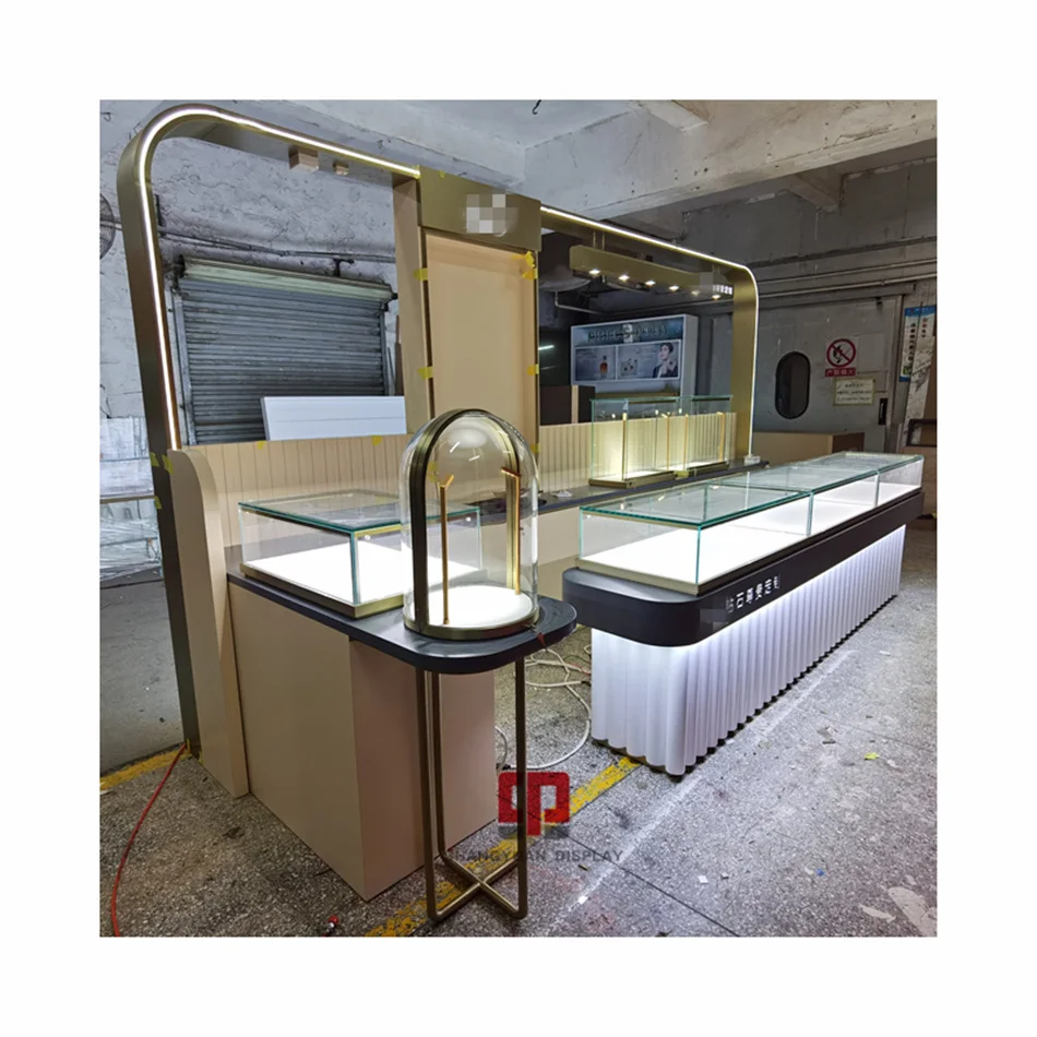 Stainless Steel Glass Display Cabinet Shopping Mall High end Jewelry Kiosk Display Showcase Custom