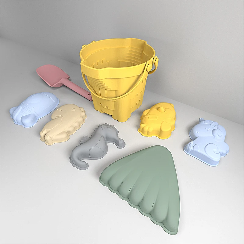 Wholesale BPA FREE Portable Silicone Sand Bucket Toys, Customized Silicone Beach Toys,Silicone Bucket Pail and Spade sets