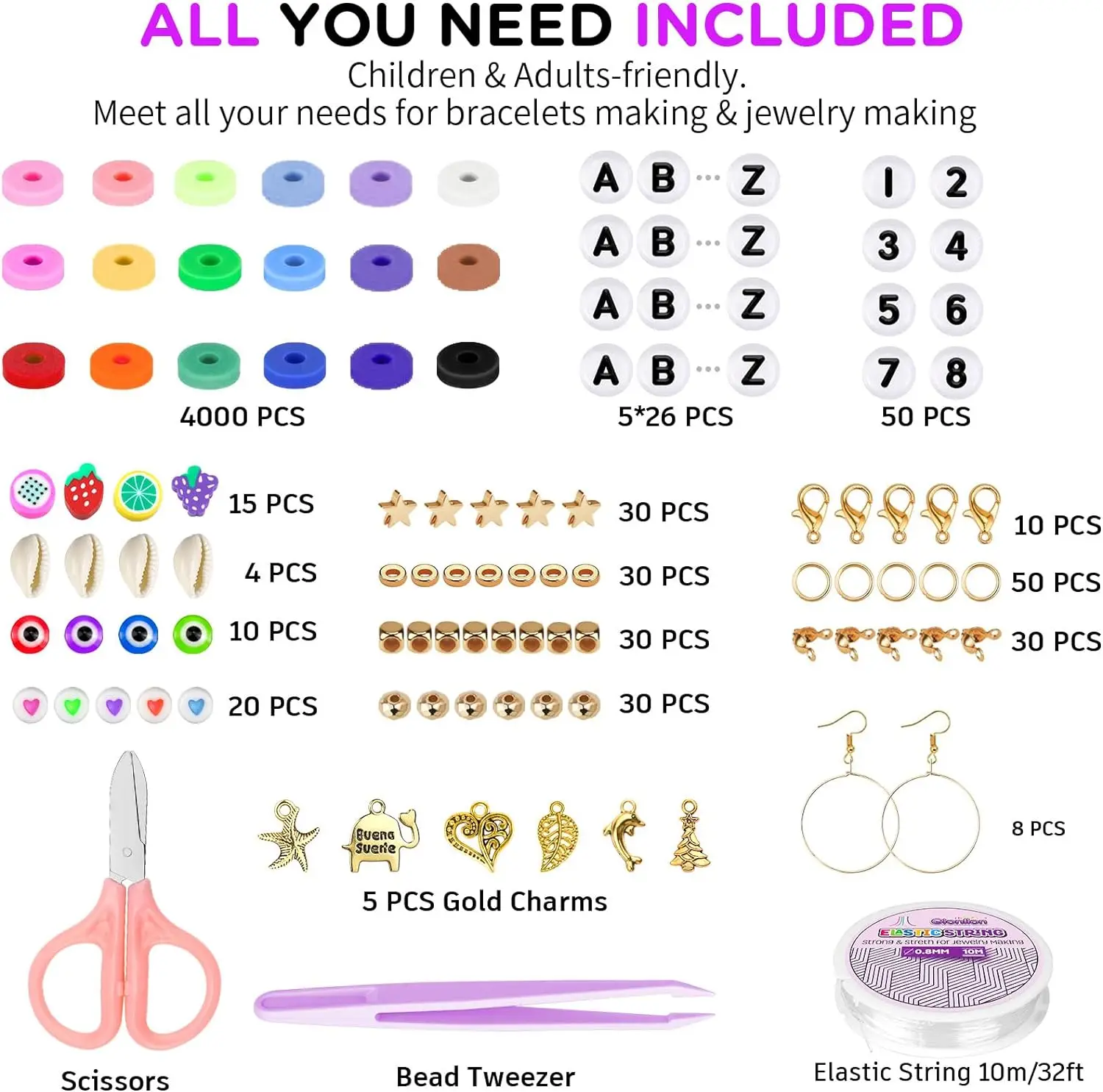 Amazo Hot Sale DIY Clay Beads Bracelet Making Kit for Kids Teen Girls Adults ,TLX0022