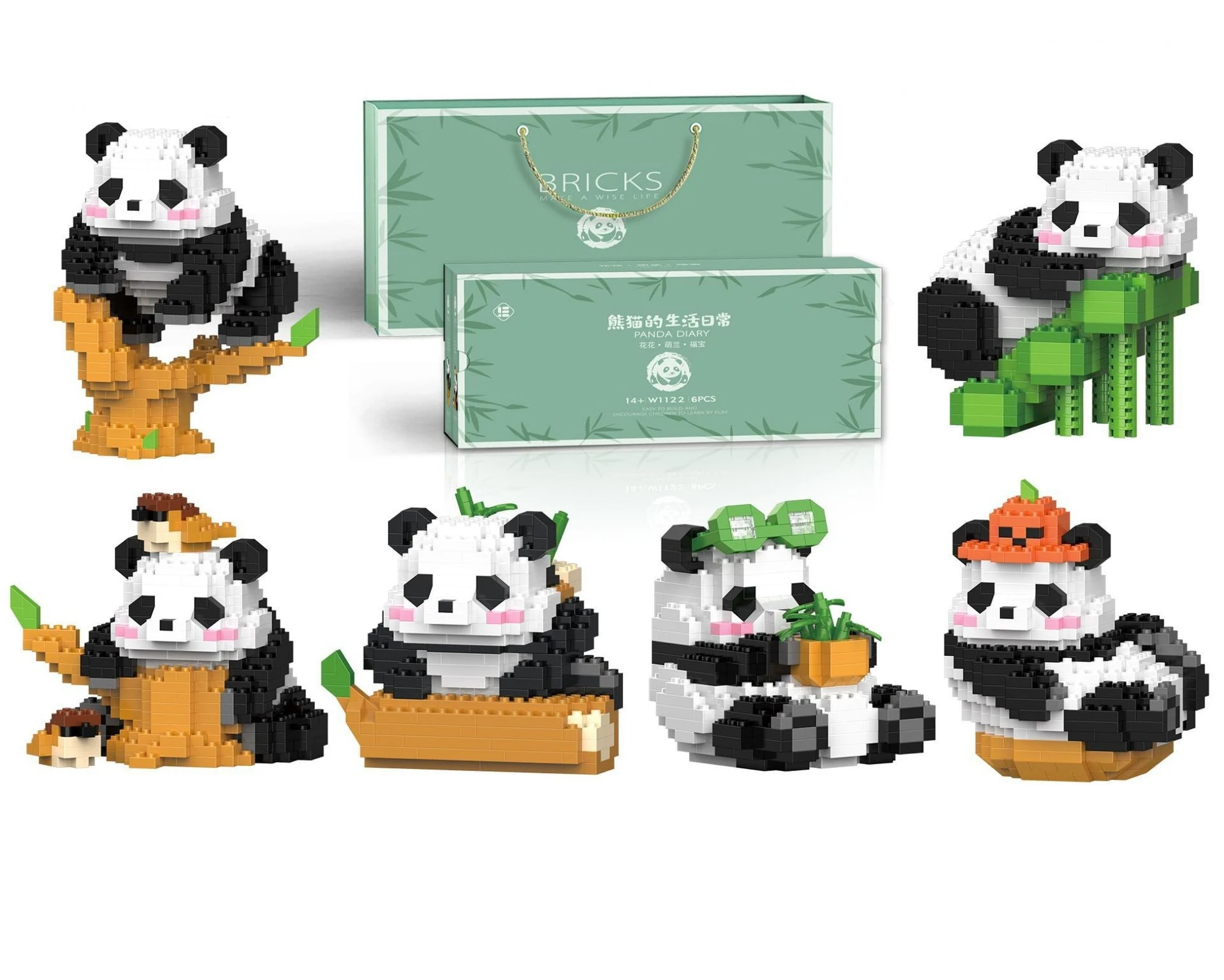 W1116-1121 panda fitness bamboo pumpkin hat  Decoration diamond particles Building Block Plastic Toy gift for kids girls boys