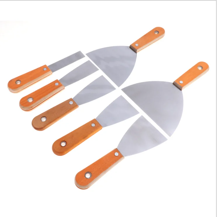 Mirror surface double clip stainless steel putty knife wooden