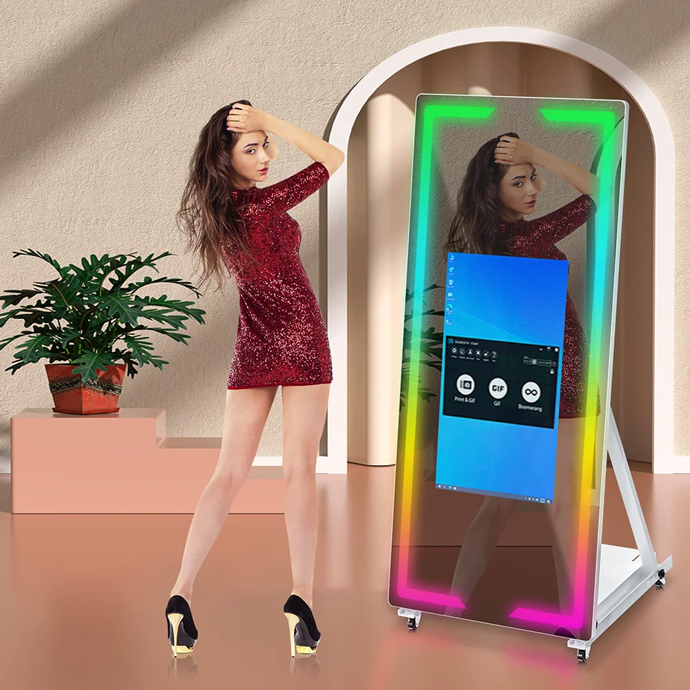 45' mirror photo booth with camera and printer portable selfie magic mirror photo booth touch screen machine led frame kiosk