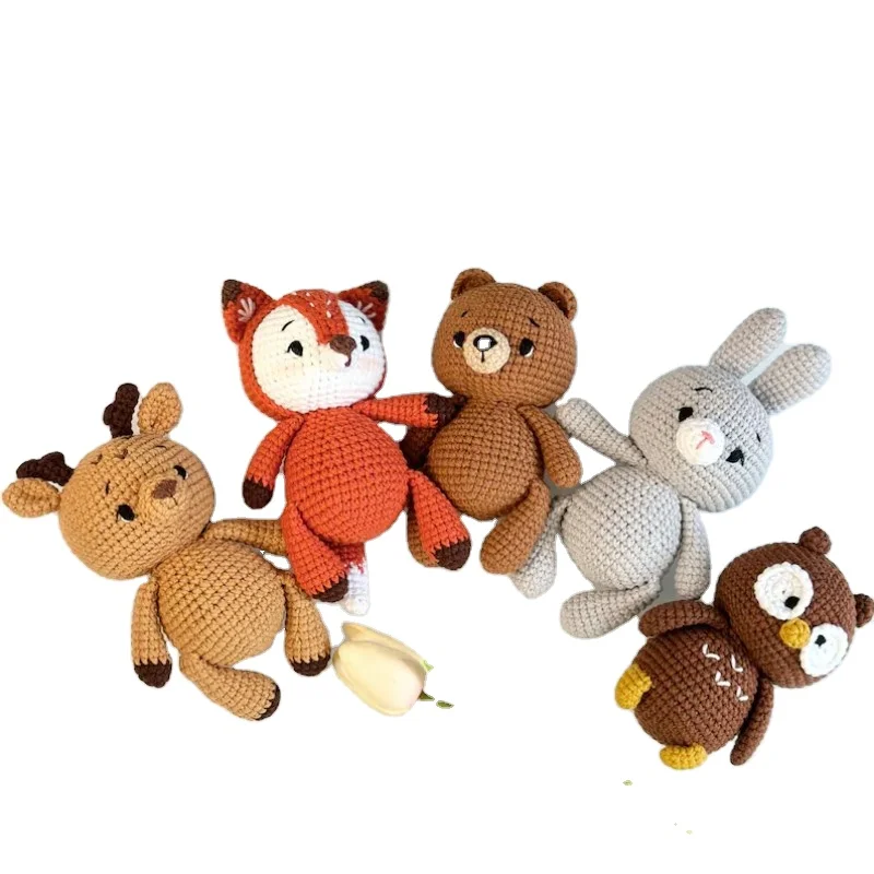 100% Handmade Kawaii DIY Manual Soft Baby Toys Crochet Plush Toy Animal Knit Bear Bunny  Deer Crochet Toys