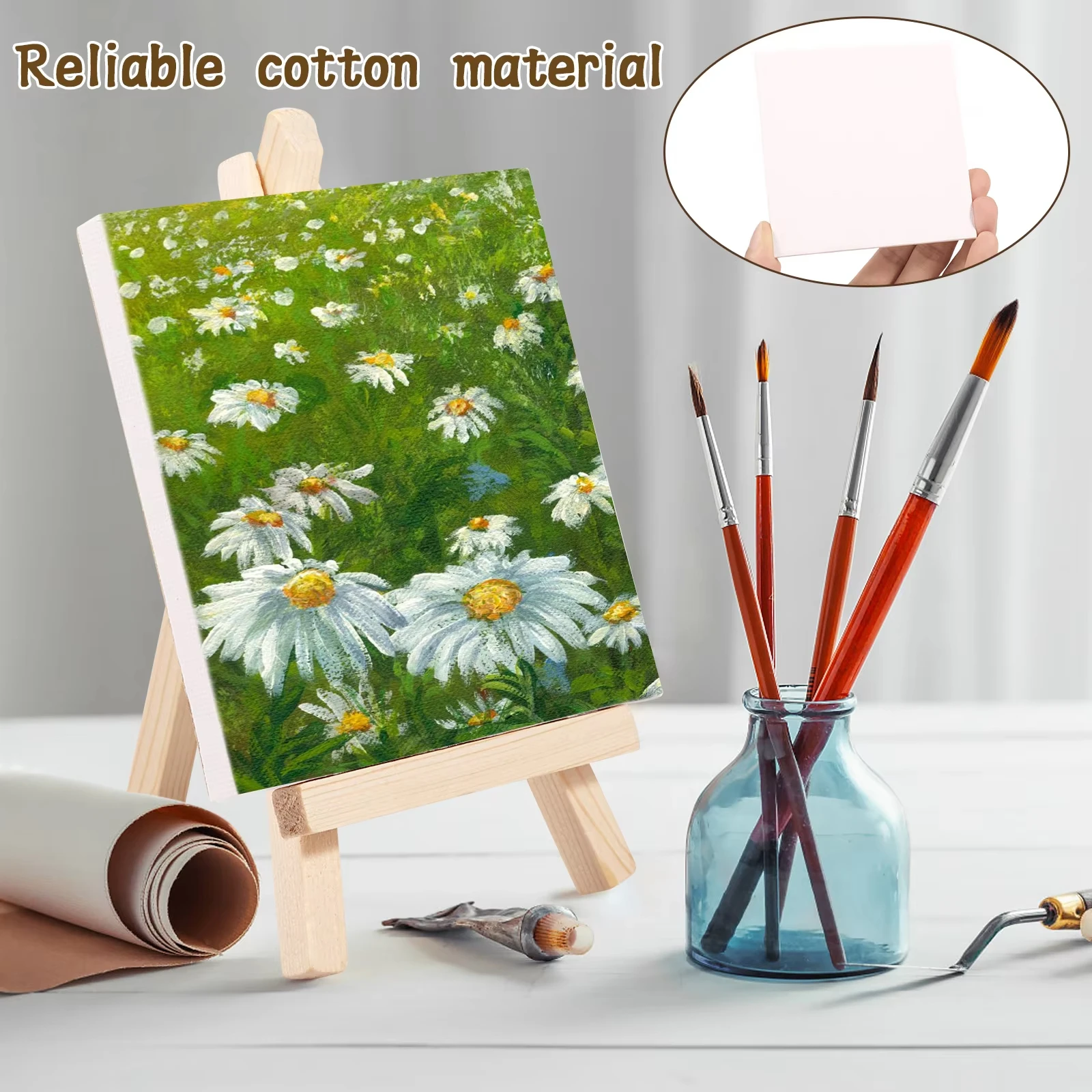 Keep Smiling Small 10*10CM Painting Stretched Canvas with Mini Easel Art Supplies For Painting Artist