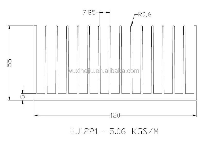 Factory price aluminum alloy 6063 T extrusion heatsink 120(W)*55(H)*150(L)mm