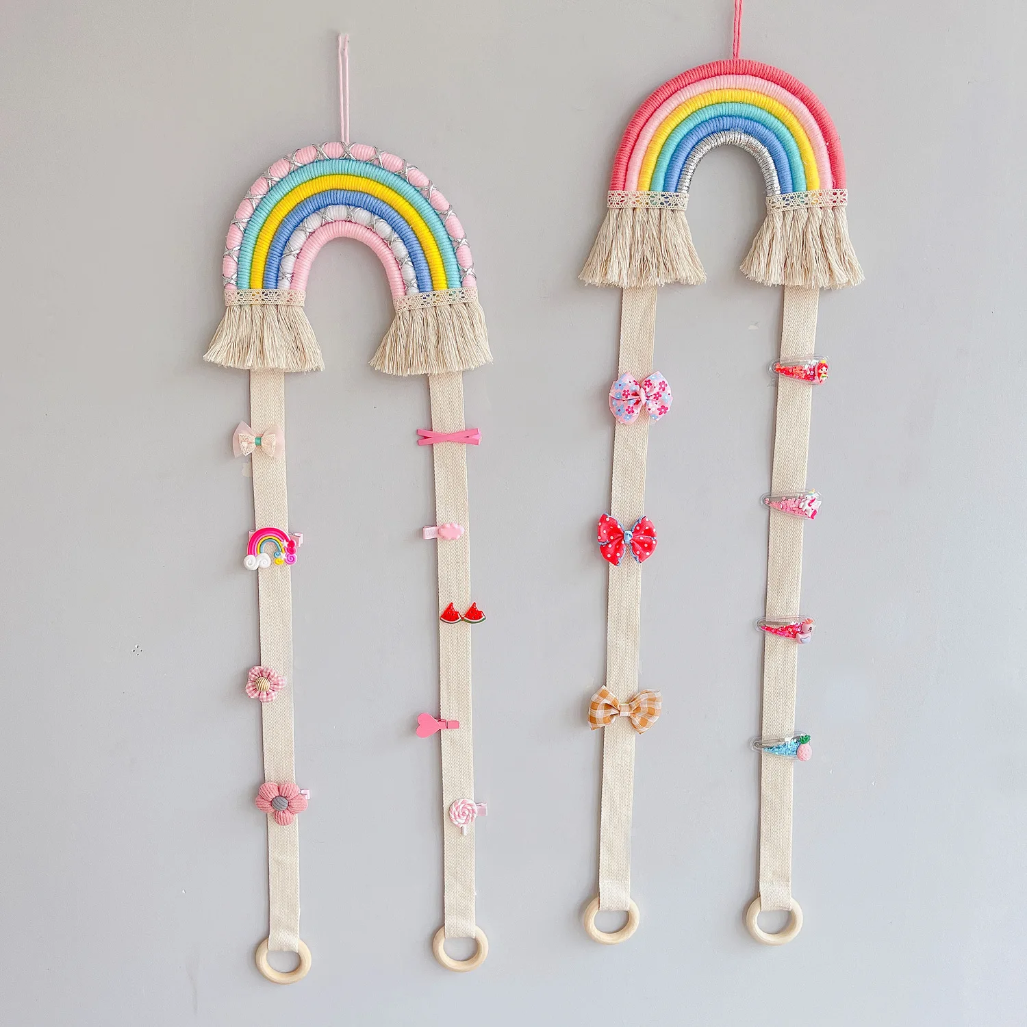 Boho Woven Woven Tapestry Macrame Wall Hanging Dreamcatcher Hair Bow Clip Hanger Accessories Girls Room Decor For Kids