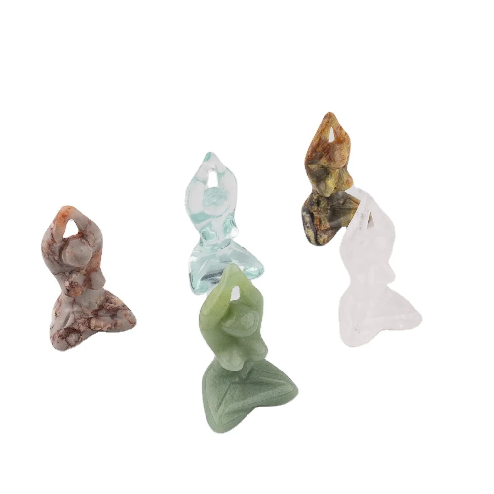 Muelson Natural Jade Female Model Statue Carved Art Crazy Laze Agate Yoga Girl Model Crystal Cute Home Decor & Gifts