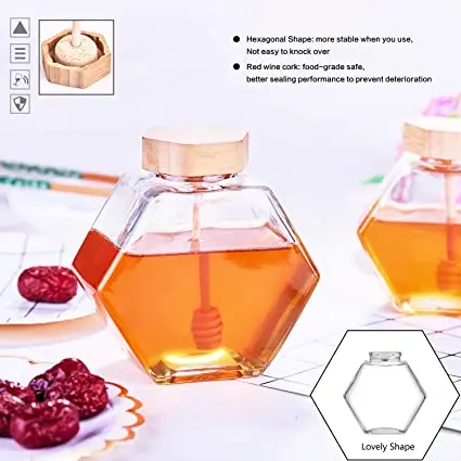 hot sale250ml 380ml Honey limentos Nogales Mermeladas Miel Para Frasco De Vidrio Con Tapas Hexagon Honey Jars