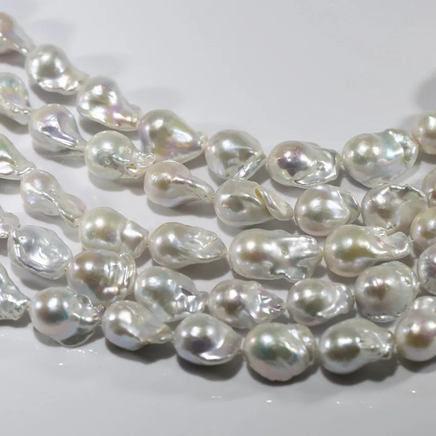 15x20-25mm white big large size fresh water real nuclues fireball nucleated freshwater pearl bead string strands
