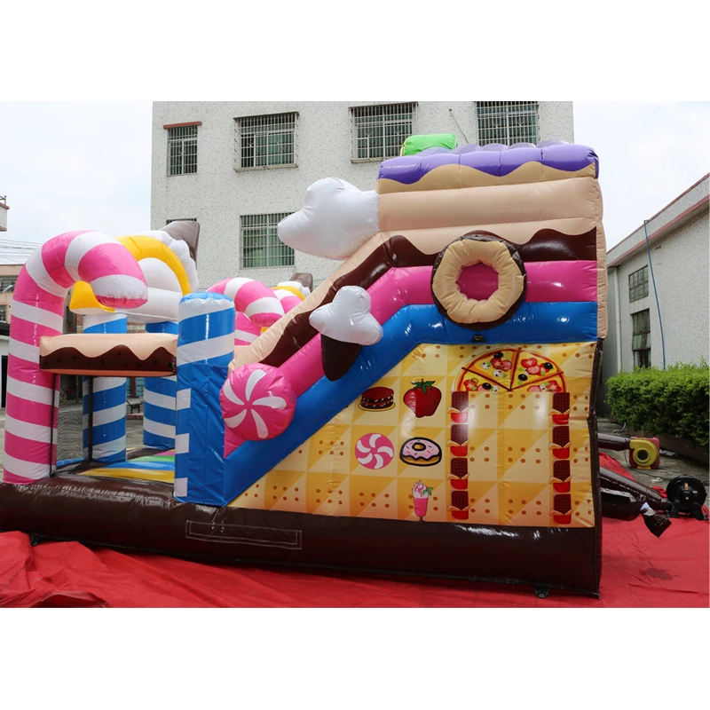 Factory High Quality Sweet Cute Candy Pvc Inflatable Bouncy Castles with Slide For Sale