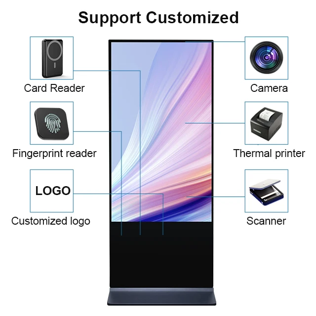 43 55 дюймов 4K вертикальная подставка Digital Signage Портативный Android программное обеспечение сенсорный рекламный плеер цифровой киоск